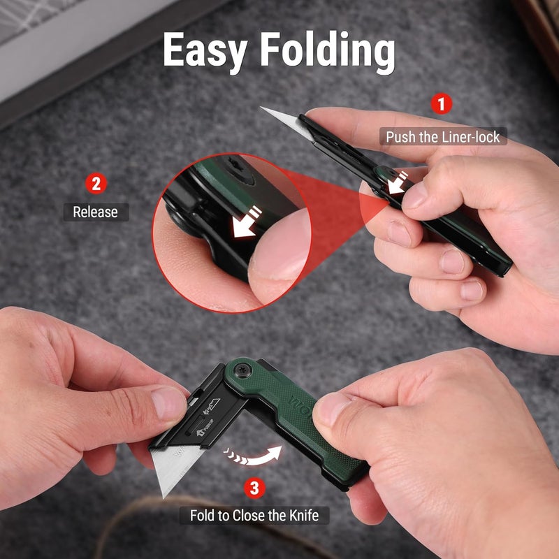 WORKPRO Folding Utility Knife with 10 Extra SK5 Blades, EDC Razor Sharp Knife with G10 Handle, Quick Change Box Cutter with Belt Clip, for Heavy Duty, DIY, Home, Office & Artcraft Use - Green - Image 4